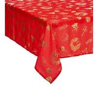 Atmosphera - Nappe de Noël rectangulaire à motifs - L. 140 x 240 cm - Rouge et doré Rouge G