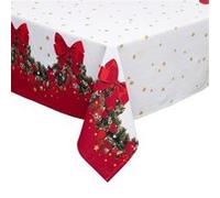 Atmosphera - Nappe de Noël réctangulaire motif guirlande - 140 x 360 cm - Blanc et rouge Rouge G