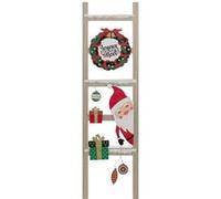 Pancarte échelle Joyeux Noël en bois avec Père Noël et couronne - H 65 cm
