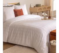 Atmosphera - Parure de Lit 2 Personnes Isadora Blanche 240 x 220 cm - Satin de Coton, Effet Rayé, 3 Pièces - pour Chambre à Coucher