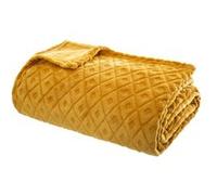 Atmosphera - Plaid en flanelle détails losanges en 3D - 230x180 cm - Jaune ocre Jaune G