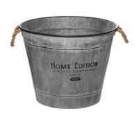 Atmosphera - Grand Pot Décoratif Home Edition - Zinc Gris, D 49.5 cm, Anses en Jute - Style Rétro Vintage, pour Plante ou Rangement