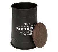 Atmosphera - Pouf Bidon Joao Noir - D 33,5 x H 47 cm - Acier, Style Industriel, Assise Effet Cuir - pour Salon, Chambre