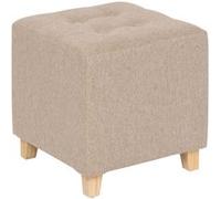 Atmosphera – Pouf carré Léandre – tissu beige – 35x35x35 cm – pieds en bois