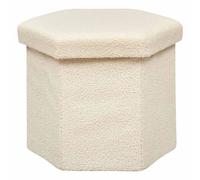 Atmosphera - Pouf Coffre Pliant Jaiko Octogonal - Tissu Bou lanc Ivoire, Siège et Table d'Appoint - pour Salon, Chambre, Rangement
