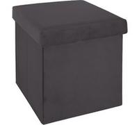 Pouf coffre pliable velours Tess - L. 38 x H. 38 cm - Gris trend