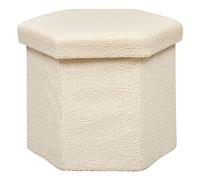 Atmosphera - Pouf Coffre Pliant Jaiko Octogonal - Tissu Bouclé Blanc Ivoire, Siège et Table d'Appoint - pour Salon, Chambre, Rangement
