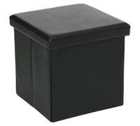 Atmosphera - Pouf Coffre de Rangement Carré Pliant Noir, 38 x 38 cm, Effet Cuir - pour Salon, Chambre, Assise d'Appoint