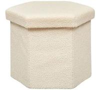 Atmosphera – Pouf pliant héxagonal en bouclette – Ivoire