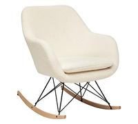 Atmosphera - Rocking-Chair Olmeto Blanc, Tissu Bouclette, Pieds en Bois et Métal, 65 x 80 x 83 cm - pour Salon, Chambre, Bureau