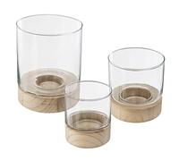Atmosphera – Lot de 3 photophores « Été » – Verre et bois – Transparent