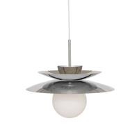 Atmosphera - Suspension Omia - Abat-jour en Opaline Argenté D38cm - Ampoule Non Incluse E14 40W - Luminaire pour Salon, Cuisine, Bureau, Chambre
