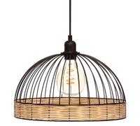 Luminaire Suspension En Métal Filaire Noir Et Rotin D 35 Cm