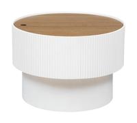 Atmosphera – Table basse Enola – Coffre, D 55 x H 38 cm, Blanc et bois, Rangement intégré