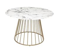 Atmosphera – Table à manger ronde Rayo 4 personnes D120×H75 cm effet marbre blanc pieds métal doré