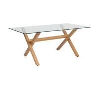 Atmosphera Créateur d'Intérieur - Table à Dîner Rectangle Jorel Marron 6 Personnes Effet Bois Chêne Verre Trempé Salle à Manger