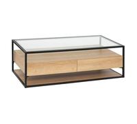 Table basse 2 tiroirs effet bois et verre ALDEA - Beige