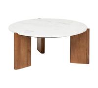 Atmosphera Créateur d'Intérieur - Table Basse Marbre et Manguier Nanda Blanc - Plateau Rond Finition Polissage - Robuste - Salon, Chambre, Bureau