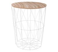 Atmosphera - Table d'Appoint Filaire Kumi - Blanche et Bois - D 47 x H 57 cm - Style Scandinave, Structure Acier - pour Salon, Chambre, Bout de Canapé