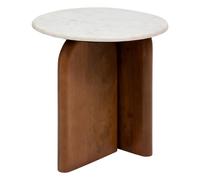 Atmosphera Créateur d'Intérieur - Table d'Appoint Marbre et Manguier Nanda Blanc - Plateau Rond Finition Polissage - Robuste - Salon, Chambre, Bureau