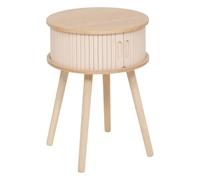 Atmosphera - Table de Chevet Ronde Nysos Crème et Bois - D. 40 x H 54 cm - 2 Portes Coulissantes à Lattes - pour Chambre, Salon, Meuble d'Appoint