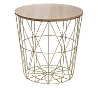 Atmosphera - Table Panier d'Appoint Kumi - Doré et Bois - Diamètre 40 cm - Design Filaire, Bout de Canapé - pour Salon, Chambre