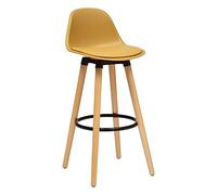 Atmosphera - Tabouret de Bar Scandinave Maxon Jaune Ocre - H 91,5 cm, Pieds en Hêtre, Assise Confortable - pour Cuisine, Bar