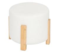 Atmosphera - Tabouret d'Appoint Bansa Blanc, D 37,5 x H 32 cm, Tissu Bouclette et Bambou - pour Salon, Chambre, Repose-Pieds