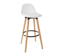 Atmosphera - Tabouret de bar Maxon Confortable Assise simili blanche Pieds en bois 92,5 cm