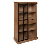 Atmosphera - Vitrine Bibliothèque Danik - Bois et Métal Noir, L 80 x P 40 x H 150 cm - avec Porte Coulissante, 2 Tiroirs - pour Salon, Cuisine