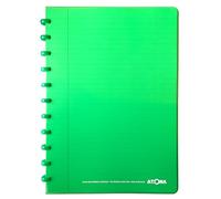 Atoma - Cahier A4 à Anneaux - 72 Feuilles Détachables (144 Pages) avec Marge - Couverture en Polypropylène Recyclable (Vert - Ligné (8mm))