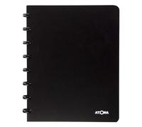 Atoma - Cahier A5 à Anneaux - 72 Feuilles Détachables (144 Pages) avec Marge - Couverture en Polypropylène Recyclable (Noir - Quadrillé 5x5mm)