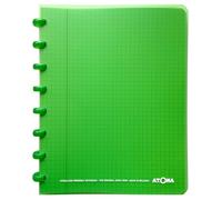 Atoma - Cahier A5 à Anneaux - 72 Feuilles Détachables (144 Pages) avec Marge - Couverture en Polypropylène Recyclable (Vert - Quadrillé (5x5mm))
