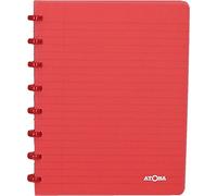 Atoma - Cahier A5 à Anneaux - Ligné 8mm avec Marge - 72 Feuilles Détachables (144 Pages) - Couverture en Polypropylène Recyclable - Rouge Transparent