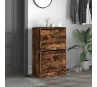 ATOMSTACK MAKER Armoire à chaussures 60 x 34 x 96,5 cm en bois de chêne fumé - Gain de place avec 2 volets et surface de rangement pour couloir/entrée, max. 40 kg, support mural inclus