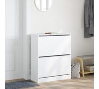 ATOMSTACK MAKER Armoire à chaussures - 80 x 34 x 96,5 cm - Blanc - Étagère à chaussures compacte en bois avec 2 rabats et 4 compartiments pour couloir, entrée et salle de rangement - Peu encombrant et