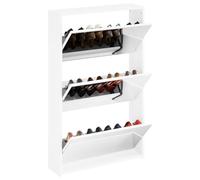 ATOMSTACK MAKER Armoire à chaussures avec miroir et 3 tiroirs brillants - 63 x 17 x 102,5 cm - Blanc brillant - En bois + verre - Pour couloir, salon, chambre à coucher - Jusqu'à 12 paires de