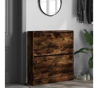 ATOMSTACK MAKER Armoire à chaussures en bois de chêne fumé - 80 x 21 x 87,5 cm - Meuble de couloir étroit avec 2 compartiments et plaque décorative - Anti-basculement avec support mural