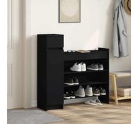 ATOMSTACK MAKER Armoire à chaussures noire, 100,5 x 28 x 100 cm, en bois avec 2 portes, 1 tiroir et 4 étagères - 10 paires de chaussures, capacité de charge de 117 kg, pour couloir/entrée - support