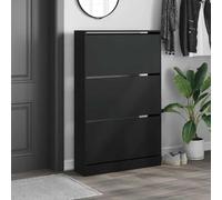 ATOMSTACK MAKER Armoire à chaussures noire - 80 x 21 x 125,5 cm - Meuble de couloir à 3 compartiments en bois avec support mural - Peu encombrant pour entrée et couloir