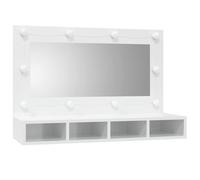ATOMSTACK MAKER Armoire à miroir, 90 x 31,5 x 62 cm, blanc brillant, avec éclairage blanc chaud/froid, 4 compartiments ouverts, matériau en bois et miroir acrylique, pour salle de bain et couloir