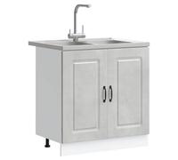 ATOMSTACK MAKER Armoire de cuisine gris béton 80 x 46 x 81,5 cm - Armoire en bois série Kalmar avec 2 portes encastrées, espace de rangement spacieux et pieds noirs pour cuisine et salle à manger