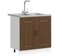 ATOMSTACK MAKER Armoire de cuisine marron aspect chêne 80 x 46 x 81,5 cm - Armoire encastrée en bois avec 2 portes, pieds noirs et poignées à étrier, design moderne pour cuisine et salle à manger
