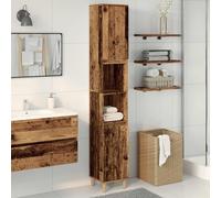 ATOMSTACK MAKER Armoire de salle de bain aspect bois vieilli avec 6 compartiments et 2 portes, armoire de salle de bain en bois/eucalyptus, 30 x 30 x 190 cm, montage mural, idéal pour les petites