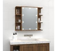 ATOMSTACK MAKER Armoire de salle de bain avec miroir - 70 x 60 cm - En bois marron aspect chêne - Imperméable et facile à nettoyer - Avec éclairage USB - Charge maximale de 60 kg - Design moderne pour