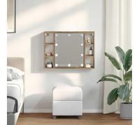 ATOMSTACK MAKER Armoire de salle de bain avec miroir, 76 x 15 x 55 cm, en bois et acrylique, chêne artisanal, 6 compartiments avec éclairage USB, montage mural, pour maquillage et soins