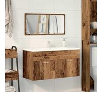 ATOMSTACK MAKER Armoire de salle de bain avec miroir, aspect bois vieilli, 90 x 38,5 x 46 cm, montage mural, résistant à l'humidité, matériau en bois, capacité de charge de 60 kg, armoire de salle de