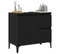 ATOMSTACK MAKER Armoire de salle de bain avec porte, aspect chêne noir, 65 x 33 x 60 cm, matériau en bois, 1 tiroir + 1 étagère, montage mural, armoire à miroir moderne pour un rangement ordonné dans