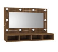 ATOMSTACK MAKER Armoire miroir avec 4 compartiments ouverts, aspect chêne marron, 90 x 31,5 x 62 cm, matériau bois et acrylique, éclairage USB chaud/blanc froid, pour salle de bain et salon
