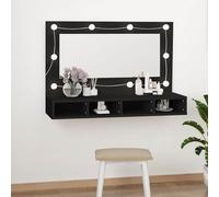 ATOMSTACK MAKER Armoire miroir avec lumière commutable (blanc chaud/froid), 90 x 31,5 x 62 cm, noir, bois et acrylique, 4 compartiments, montage mural ou commode - pour salle de bain moderne